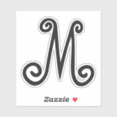 Whimsical Monogram Zwart Initiaal Sticker (Vel)