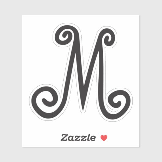 Whimsical Monogram Zwart Initiaal Sticker (Vel)