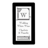 Whimsical Monogram Zwart-wit Wijnlabel Etiket (Voorkant)