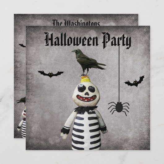 Whimsical Monster & Crow Damask Halloween Party Kaart (Voorkant / Achterkant)