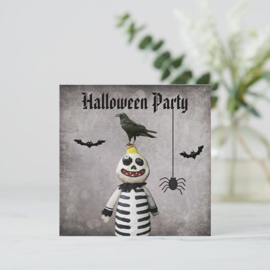 Whimsical Monster & Crow Damask Halloween Party Kaart (Staand voorkant)