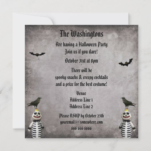 Whimsical Monster & Crow Damask Halloween Party Kaart (Achterkant)