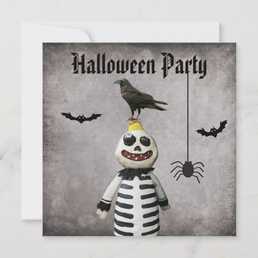 Whimsical Monster & Crow Damask Halloween Party Kaart (Voorkant)