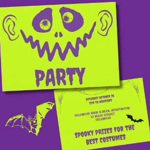 Whimsical Monster Face Faux Neon Halloween Party Kaart