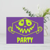 Whimsical Monster Face Faux Neon Halloween Party Kaart (Staand voorkant)