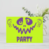 Whimsical Monster Face Faux Neon Halloween Party Kaart (Staand voorkant)