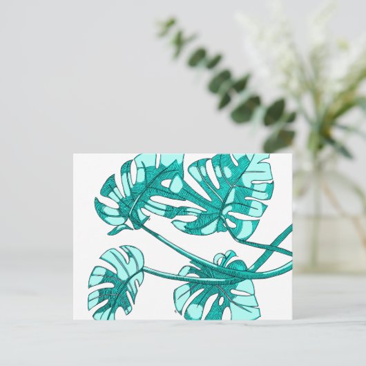 Whimsical, monstera leaf design briefkaart (Staand voorkant)