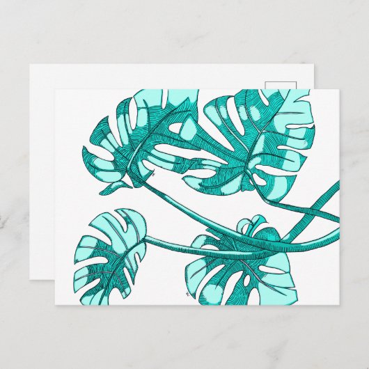 Whimsical, monstera leaf design briefkaart (Voorkant / Achterkant)