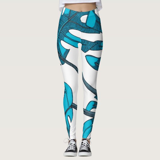 Whimsical, monstera leaf design leggings (Voorkant)