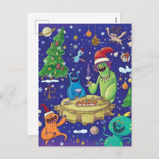 Whimsical Monsters Illustration/  Feestdagenkaart (Voorkant / Achterkant)