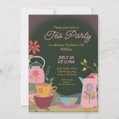 Whimsical Moody Tea Party Verjaardag Kaart (Voorkant)