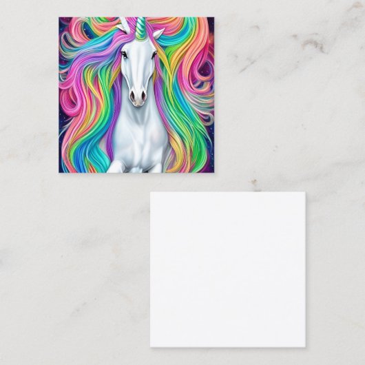 Whimsical Mooi Wit Eenhoorn Paard met Flowi Vierkante Visitekaartje (Voorkant / Achterkant)