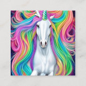 Whimsical Mooi Wit Eenhoorn Paard met Flowi Vierkante Visitekaartje (Voorkant)