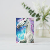 Whimsical Mooi Wit Eenhoorn Paard met Flowi Visitekaartje (Staand voorkant)