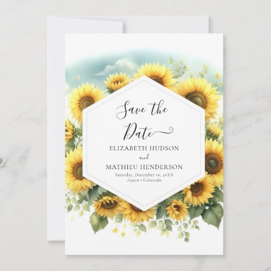 Whimsical Mooie Zonnebloem bruiloft Save The Date (Voorkant)