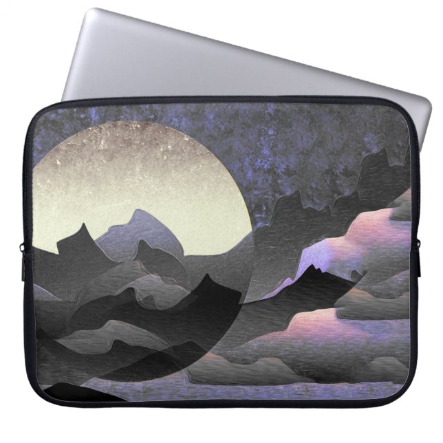 Whimsical Moon and Mountains Abstract Art Laptop Sleeve (Voorkant)