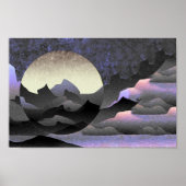 Whimsical Moon and Mountains Abstract Art Poster (Voorkant)