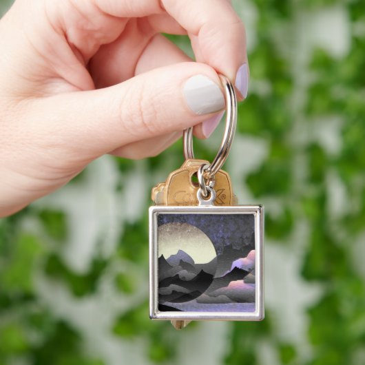 Whimsical Moon and Mountains Abstract Art Sleutelhanger (Hand)