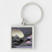 Whimsical Moon and Mountains Abstract Art Sleutelhanger (Voorkant)