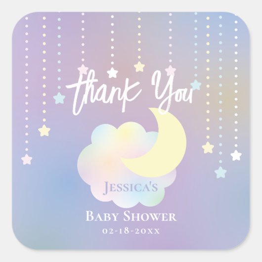 Whimsical Moon and Stars Baby shower Bedankt Vierkante Sticker (Voorkant)