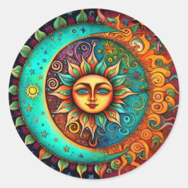 Whimsical Moon en Sun Ronde Sticker