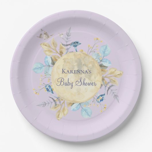 Whimsical Moon Lavender Paarse Baby shower Papieren Bordje (Voorkant)