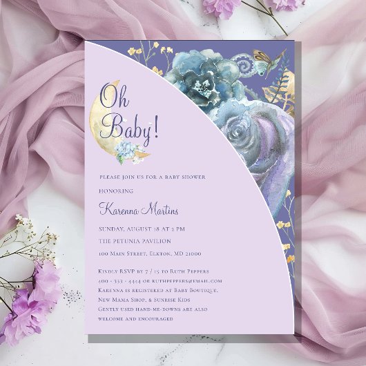 Whimsical Moon Lavender Paarse Oh Baby shower Kaart
