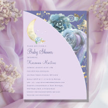 Whimsical Moon Lavender Paarse Script Baby shower