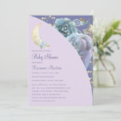 Whimsical Moon Lavender Paarse Script Baby shower Kaart (Staand voorkant)