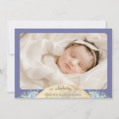 Whimsical Moon Lavender Paarse Twee Foto Geboorte Aankondiging (Voorkant)