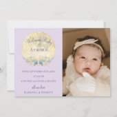 Whimsical Moon Lavender Paarse Twee Foto Geboorte Aankondiging (Achterkant)
