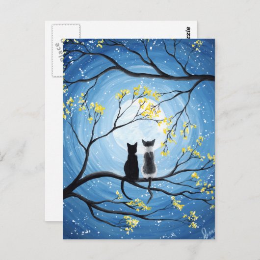 Whimsical Moon met katten Briefkaart (Voorkant / Achterkant)