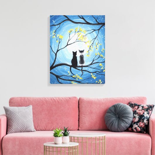 Whimsical Moon met katten Canvas Afdruk (Insitu (Woonkamer))
