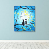 Whimsical Moon met katten Canvas Afdruk (Insitu (Houten vloer))