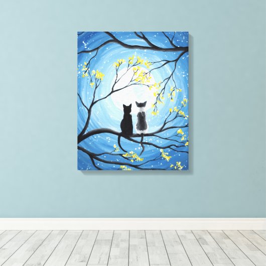Whimsical Moon met katten Canvas Afdruk (Insitu (Houten vloer))