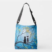 Whimsical Moon met katten Crossbody Tas (Voorkant)