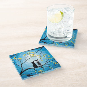 Whimsical Moon met katten Glazen Onderzetter