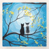 Whimsical Moon met katten Glazen Onderzetter (Voorkant)