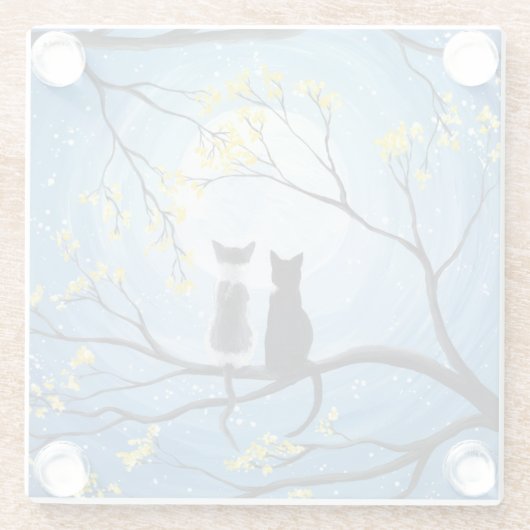 Whimsical Moon met katten Glazen Onderzetter (Achterkant)