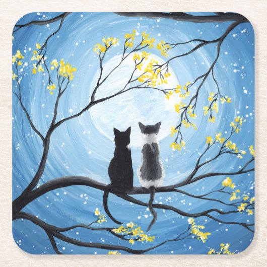 Whimsical Moon met katten Kartonnen Onderzetters (Voorkant)