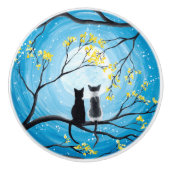 Whimsical Moon met katten Keramische Knop (Voorkant)