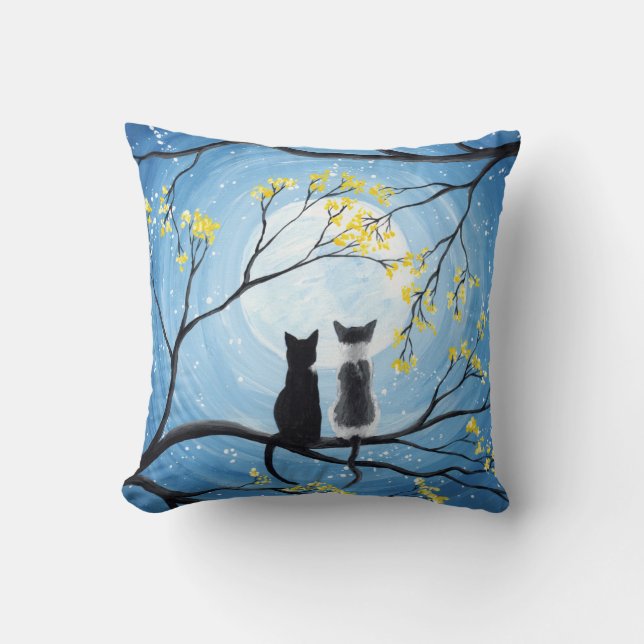 Whimsical Moon met katten Kussen (Voorkant)