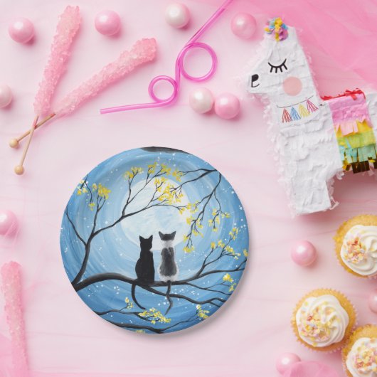 Whimsical Moon met katten Papieren Bordje (Feest)
