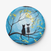 Whimsical Moon met katten Papieren Bordje (Voorkant)