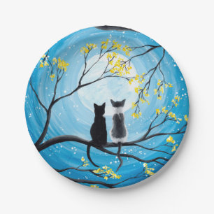 Whimsical Moon met katten Papieren Bordje