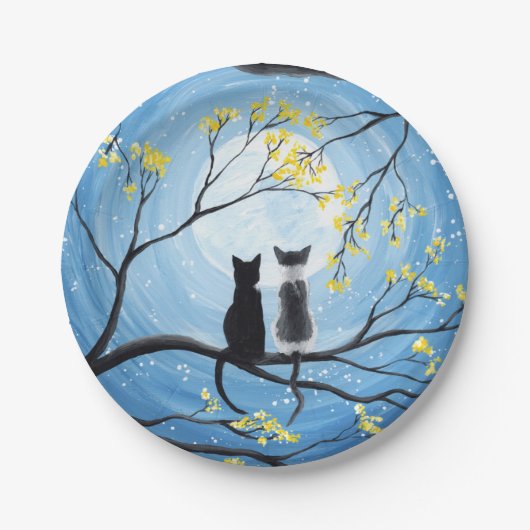 Whimsical Moon met katten Papieren Bordje (Voorkant)