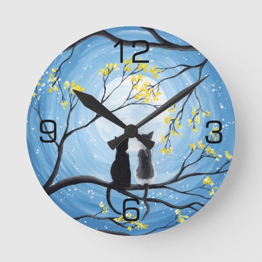 Whimsical Moon met katten Ronde Klok (Voorkant)