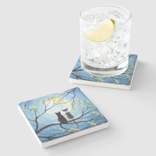 Whimsical Moon met katten Stenen Onderzetter (Zijkant)