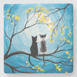 Whimsical Moon met katten Stenen Onderzetter
