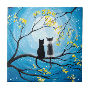 Whimsical Moon met katten Tegeltje